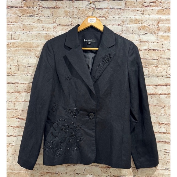 Larry Levine Suits Women's Black Embroidered Floral Linen Blazer Size 8P - Picture 2 of 8